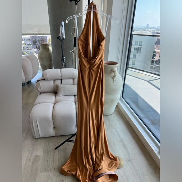 Camel Brown Maxi Halter Gown - Picture 7 of 8